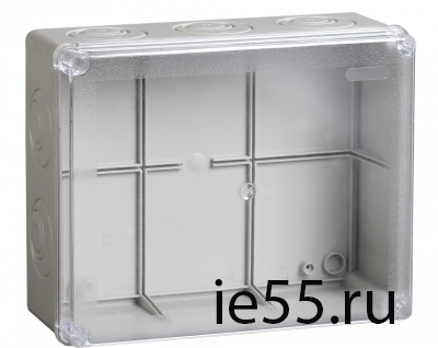 Коробка КМ41275 распаячная для о/п 240х195х90 мм IP44 (RAL7035, прозр. кр., кабельные вводы 5 шт)