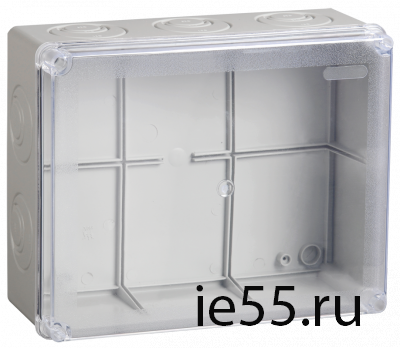 Коробка КМ41277 распаячная для о/п 240х195х165 мм IP44 (RAL7035, прозр. кр., кабельные вводы 5 шт)