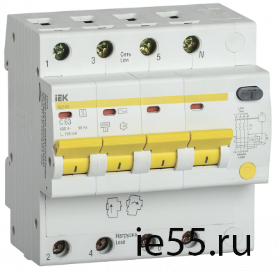 Диф.автомат АД14S 4Р 63А 100мА IEK
