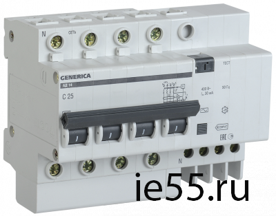 Диф.автомат АД14 4Р 50А 30мА GENERICA