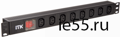 ITK PDU 8 розеток C13, с LED выкл, 1U, вх. C14, без шнура