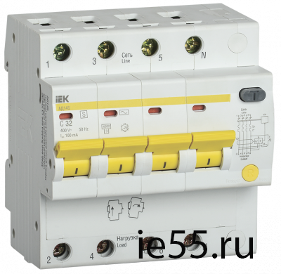 Диф.автомат АД14S 4Р 32А 100мА IEK